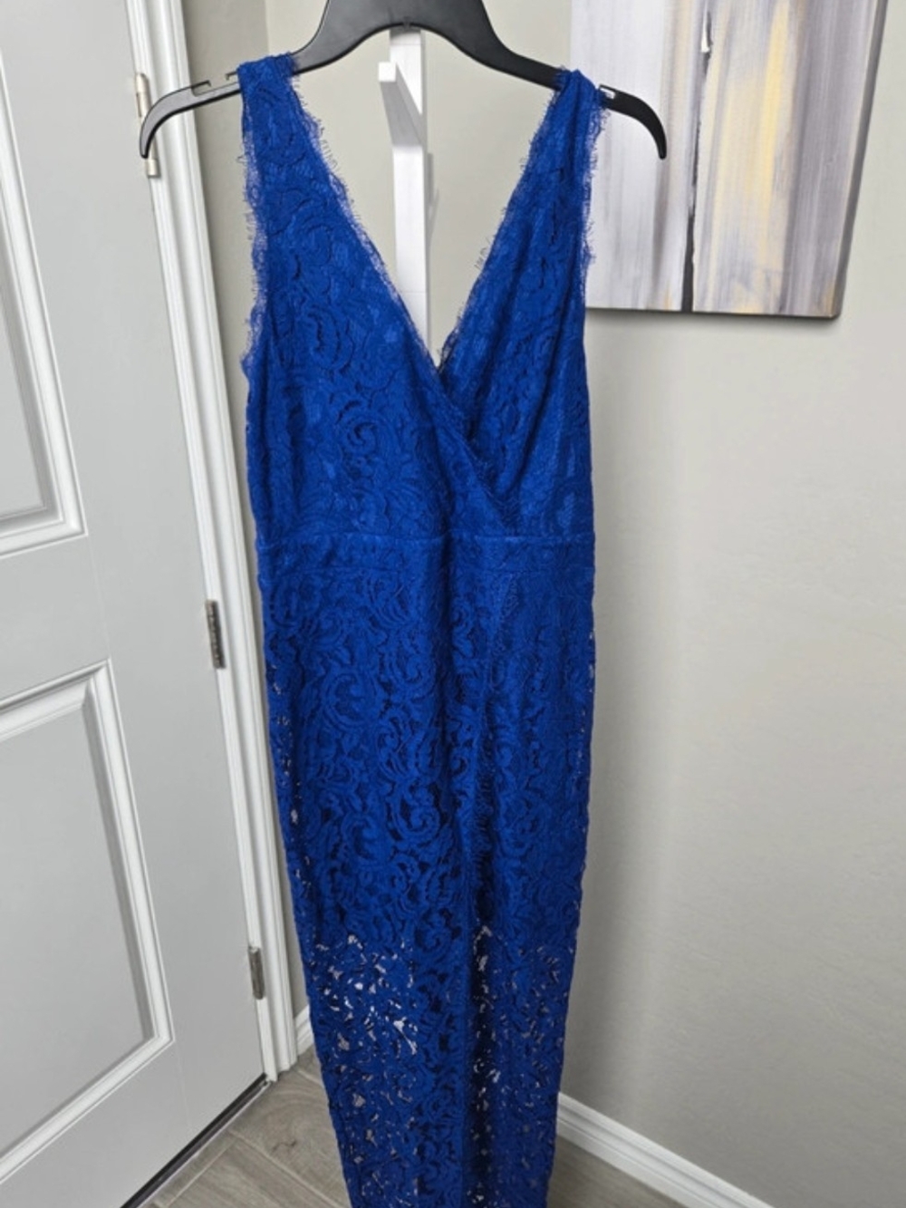 VENUS Royal Blue Lace V-Neck Maxi Dress